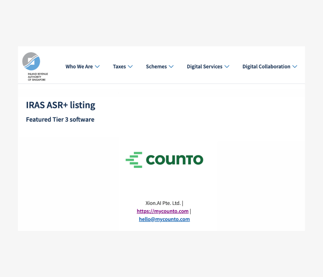 With our IRAS ASR+ qualification, Counto is at the forefront of advanced technology in accounting services